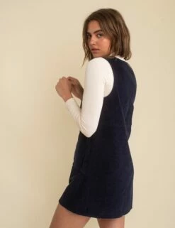 Navy Cord Homerton Pinny Mini Dress -UK Clothing Sales d240122blk bk