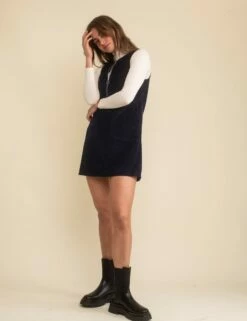 Navy Cord Homerton Pinny Mini Dress -UK Clothing Sales d240122blk sd