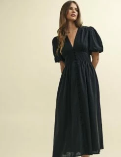 Black Linen-blend Starlight Midaxi Dress