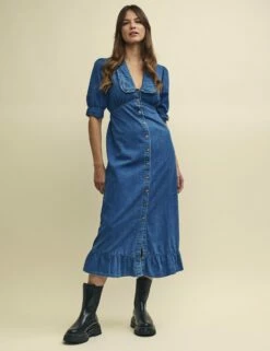 Blue Denim Annalise Collared Midaxi Dress