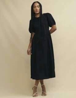 Front Page 21 Black Puff Sleeve Magdalene Midi Dress