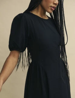 Black Puff Sleeve Magdalene Midi Dress -UK Clothing Sales d240278blk 0791