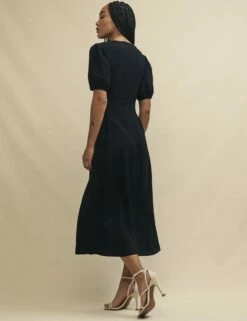 Black Puff Sleeve Magdalene Midi Dress -UK Clothing Sales d240278blk 0796