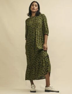 Green Animal Print Rachel Midi Dress -UK Clothing Sales d240322grn 0989