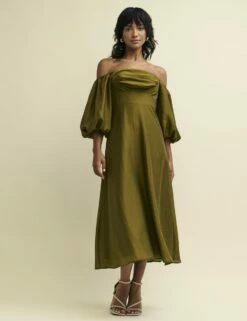 Green Bardot Maxine Midaxi Dress -UK Clothing Sales d240331grn sd