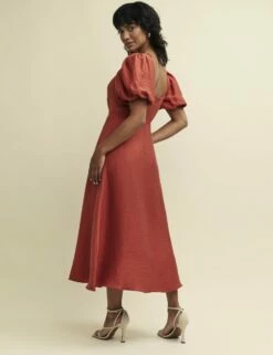 Terracotta Puff Sleeve Zora Midaxi Dress -UK Clothing Sales d240333red bk
