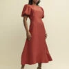 Terracotta Puff Sleeve Zora Midaxi Dress 2 Terracotta Puff Sleeve Zora Midaxi Dress -UK Clothing Sales d240333red sm