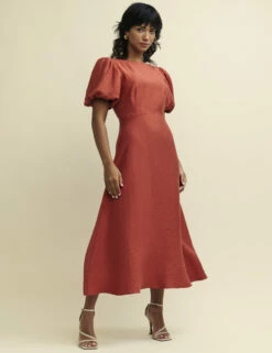 Front Page 25 Terracotta Puff Sleeve Zora Midaxi Dress