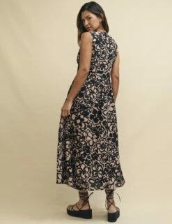 Black And Brown Floral Sleeveless Starlight Midaxi Dress -UK Clothing Sales d240380brn 0029