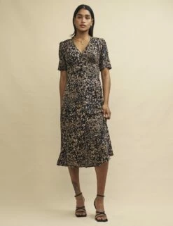 Brown Watercolour Print Alexa Midi Tea Dress