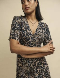 Brown Watercolour Print Alexa Midi Tea Dress -UK Clothing Sales d240686mlt 0307