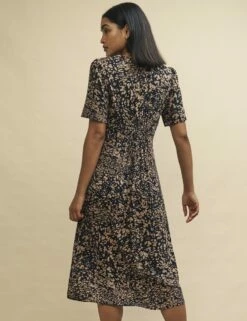 Brown Watercolour Print Alexa Midi Tea Dress -UK Clothing Sales d240686mlt 0318