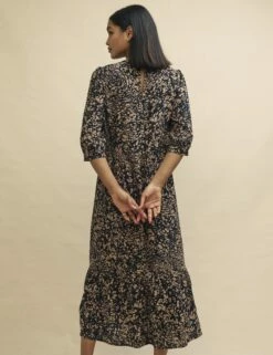 Brown Watercolour Print Rachel Midi Dress -UK Clothing Sales d240687mlt bk