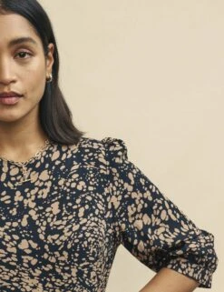 Brown Watercolour Print Rachel Midi Dress -UK Clothing Sales d240687mlt dt