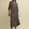 Brown Watercolour Print Rachel Midi Dress -UK Clothing Sales d240687mlt fr