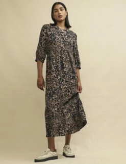 Brown Watercolour Print Rachel Midi Dress