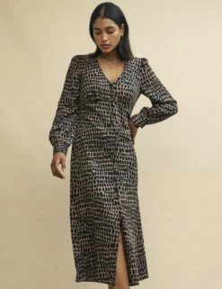 Brown Spot Print Tasha Midi Dress 8 Brown Spot Print Tasha Midi Dress -UK Clothing Sales d240690mlt sd