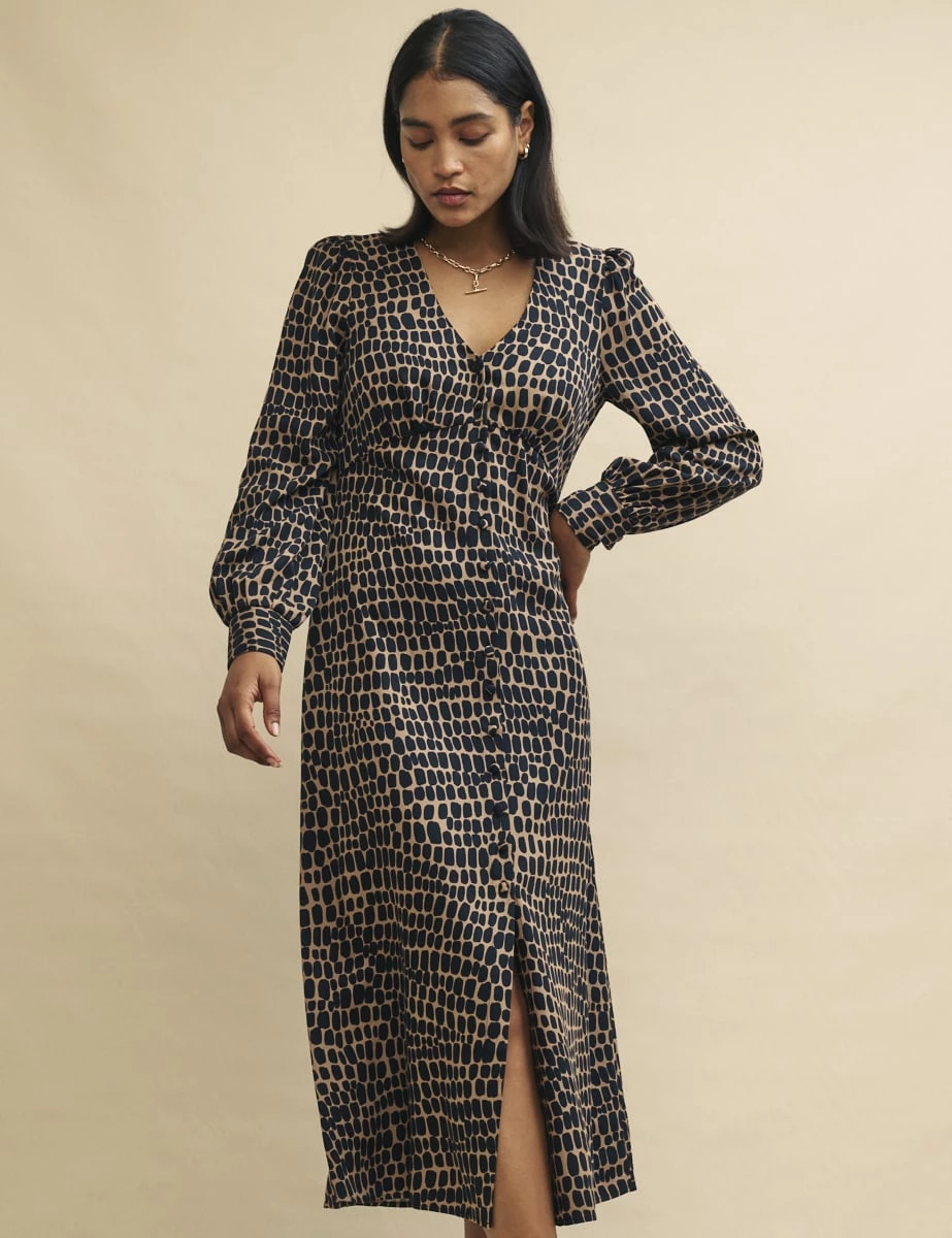 Brown Spot Print Tasha Midi Dress 5 Brown Spot Print Tasha Midi Dress - Image 3