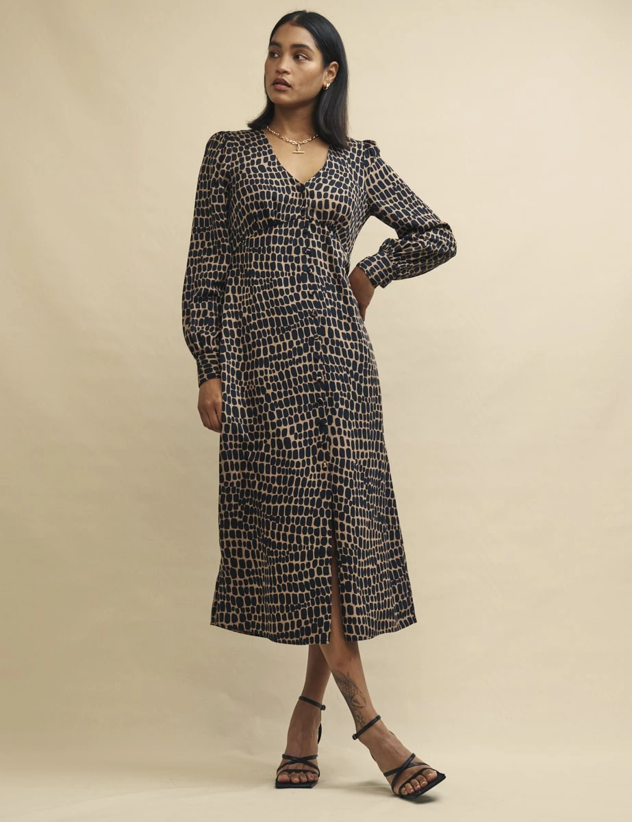 Brown Spot Print Tasha Midi Dress 3 Brown Spot Print Tasha Midi Dress