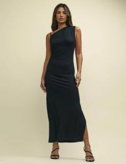 Black Asymmetric Sleeveless Jackson Midi Dress