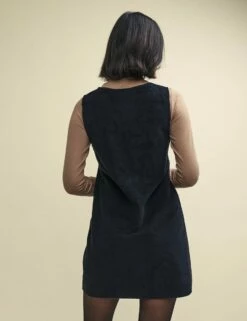 Black Cord Claudette Pinny Mini Dress -UK Clothing Sales d241104blk bk