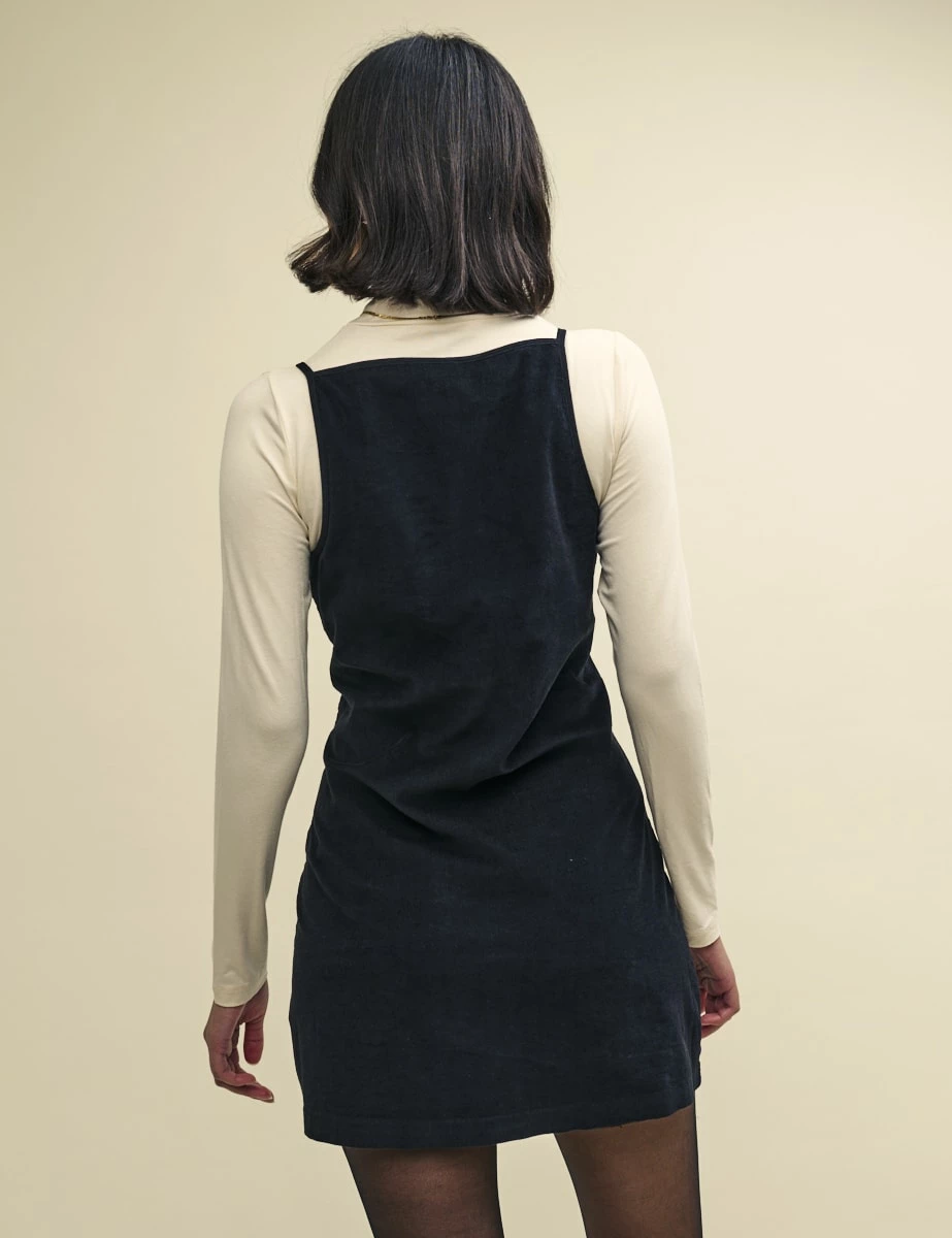 Black Cord High Neck Pepper Pinny Mini Dress 4 Black Cord High Neck Pepper Pinny Mini Dress - Image 2