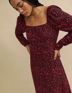Red Heart Print Abby Midi Dress -UK Clothing Sales d241155red dt