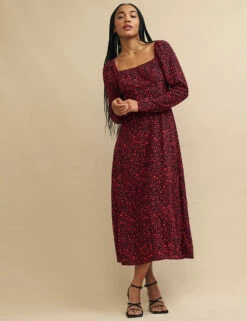 Red Heart Print Abby Midi Dress