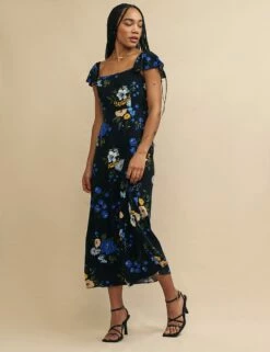 Black Floral Elsie Midi Dress -UK Clothing Sales d241163blk sd