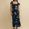 Black Floral Elsie Midi Dress
