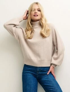 Cream Roll Neck Knitted Jumper -UK Clothing Sales k231305bge sd