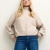 Cream Roll Neck Knitted Jumper