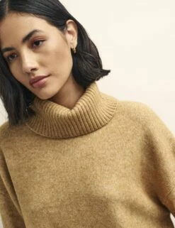 Camel Roll Neck Knitted Jumper -UK Clothing Sales k231317bge 0873