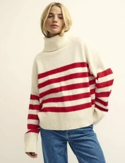 Red And White Stripe Roll Neck Jumper -UK Clothing Sales k231322mlt 0773