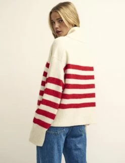 Red And White Stripe Roll Neck Jumper -UK Clothing Sales k231322mlt 0794