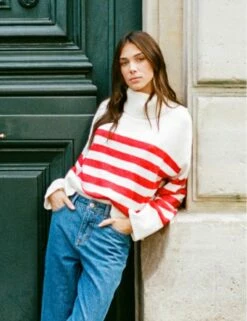 Red And White Stripe Roll Neck Jumper