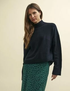 Black Funnel Neck Longline Knitted Jumper