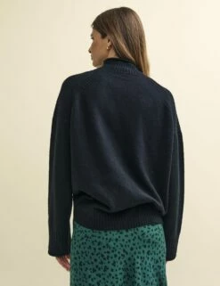 Black Funnel Neck Longline Knitted Jumper -UK Clothing Sales k231323blk 0471