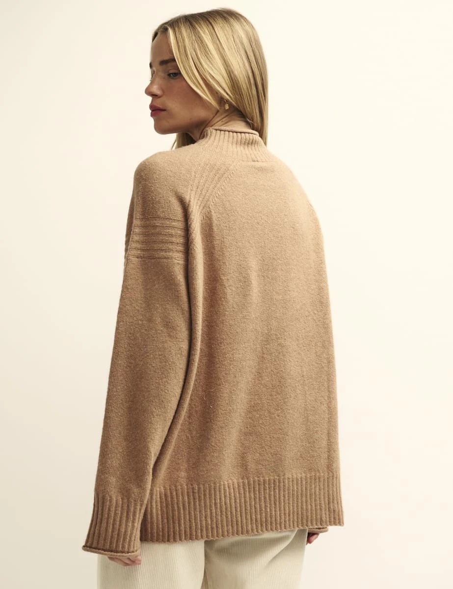Camel Funnel Neck Longline Knitted Jumper 5 Camel Funnel Neck Longline Knitted Jumper - Image 3