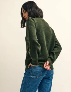Khaki Green Chunky Trim Crew Neck Knitted Jumper -UK Clothing Sales k231333grn back