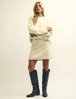 Cream Cable Knit Mini Skirt -UK Clothing Sales k231338crm 0683