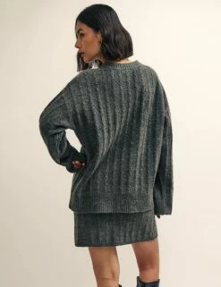 Grey Cable Knit Mini Skirt -UK Clothing Sales k231339gry bk