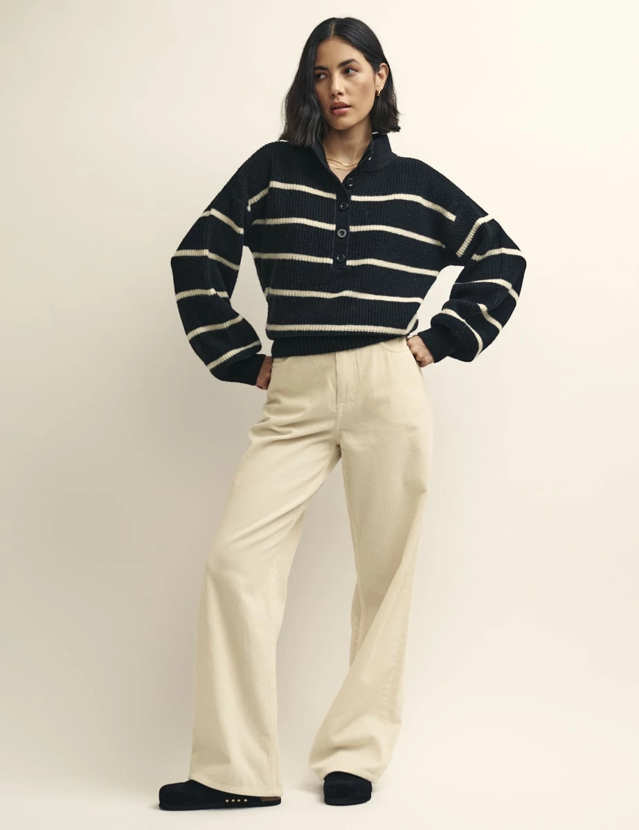 Black Stripe Knitted Half Button Funnel Neck Jumper 5 Black Stripe Knitted Half Button Funnel Neck Jumper - Image 3