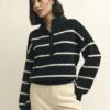 Black Stripe Knitted Half Button Funnel Neck Jumper -UK Clothing Sales k231340blk 0739