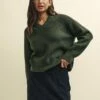 Khaki Green V-Neck Knitted Jumper -UK Clothing Sales k231346grn 0209