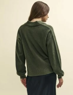 Khaki Green Open Collar Knitted Jumper -UK Clothing Sales k231348grn 0609