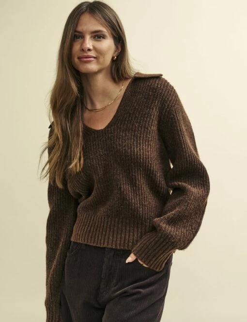 Brown Open Collar Chunky Knitted Jumper 2 Brown Open Collar Chunky Knitted Jumper -UK Clothing Sales k231351brn 0532 1
