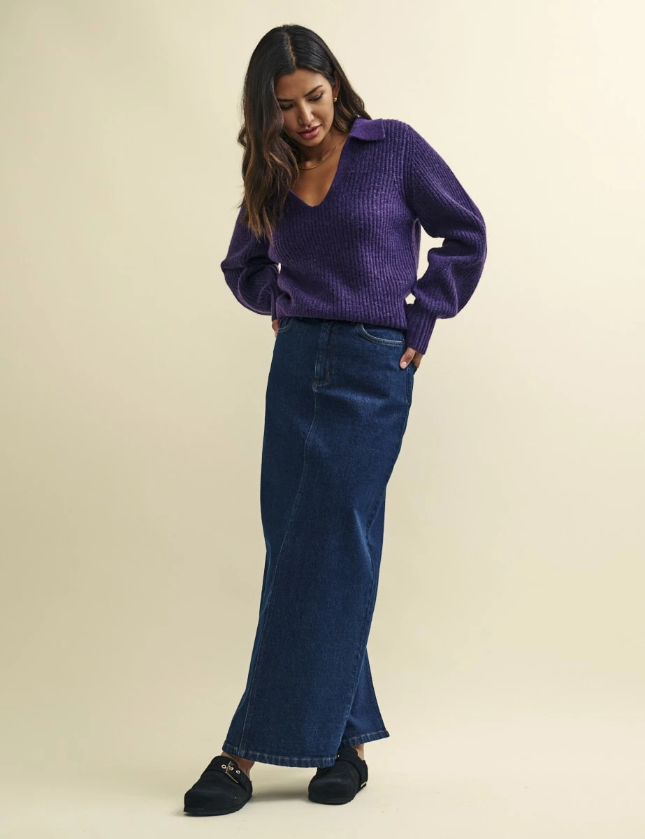 Purple Open Collar Chunky Knitted Jumper 4 Purple Open Collar Chunky Knitted Jumper - Image 2