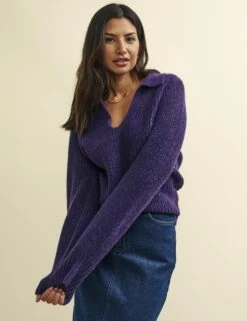 Purple Open Collar Chunky Knitted Jumper 8 Purple Open Collar Chunky Knitted Jumper -UK Clothing Sales k231353prp 0303