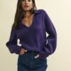 Purple Open Collar Chunky Knitted Jumper -UK Clothing Sales k231353prp 0312